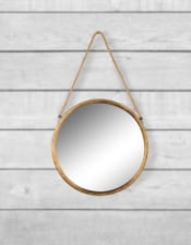 Small Round Gold Metal Mirror on Hanging Rope with Hook