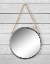 Large Round Silver/Champagne Metal Mirror on Hanging Rope with Hook