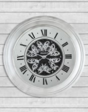 Silver Mirrored Face Antique Style Moving Gears Clock