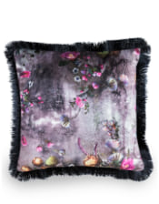 Boho Floral Velvet Cushion with Black Fringe Detail