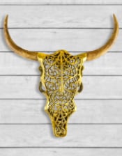 Antique Gold and Wood Tribal Bison Wall Head