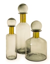 Tall Smoke Grey Glass Apothecary Bottle with Brass Neck