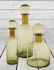 Large Green Glass Apothecary Bottle with Brass Neck