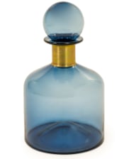 Large Blue Glass Apothecary Bottle with Brass Neck