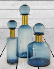 Large Blue Glass Apothecary Bottle with Brass Neck