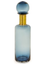 Slim Blue Glass Apothecary Bottle with Brass Neck