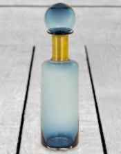 Slim Blue Glass Apothecary Bottle with Brass Neck