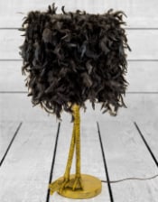 Antique Gold Large Bird Leg Table Lamp with Black Feather Shade