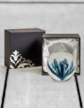 Blue & White Flower Glass Ball Paperweight with Gift Box