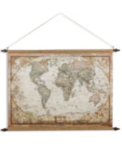 Large Antiqued Wall Hanging Canvas World Map