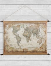 Large Antiqued Wall Hanging Canvas World Map