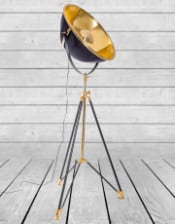 Black and Brass Large Tripod Floor Lamp