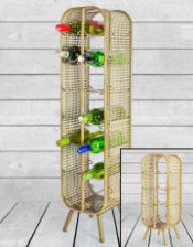 Rustic Metal Rattan Large 14 Bottle Wine Rack