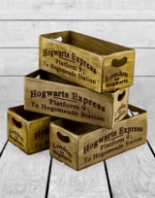 Set of 4 Antiqued "Platform 9 & 3/4" Wooden Boxes