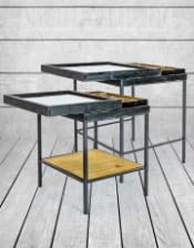 Antiqued Black Wooden Set of 2 Nest Display Side Tables