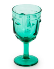 Set of 6 Teal Deco Face Wine Glasses