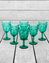 Set of 6 Teal Deco Face Wine Glasses