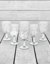 Set of 6 Clear Deco Face Wine Glasses