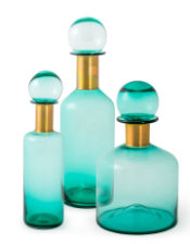 Tall Teal Glass Apothecary Bottle with Brass Neck