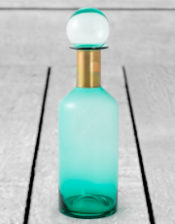 Tall Teal Glass Apothecary Bottle with Brass Neck