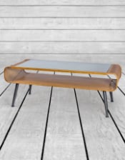Rustic Metal Rattan Retro Coffee Table with Glass Top