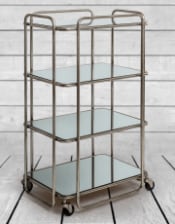 Antique Silver/Champagne Leaf Metal Bar Trolley with Mirror Shelves