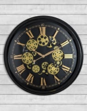 Black and Gold Large Moving Gears Clock