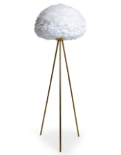 Brushed Brass Tripod Floor Lamp with White Feather Shade