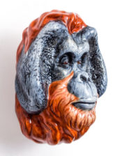 Hand Painted Ceramic Orangutan Head Wall Sconce Vase