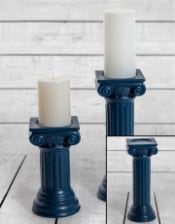 Matt Dark Blue Large Ionic Column Ceramic Candle Holder