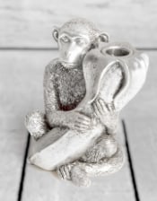 Antique Silver Monkey with Banana Candle Holder