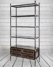 Antiqued Black and Gold Tall Shelving Unit