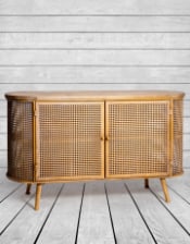 Rustic Metal Rattan and Wood Retro Sideboard/Low Unit