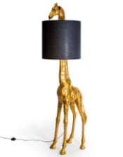 Antique Gold Giraffe Floor Lamp with Black Shade