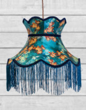 Floral Design Tall Blue Frilled Lampshade (Use As Pendant or Shade)