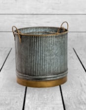 Set of 3 Galvanised with Brass Details Planters