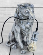 Antique Silver Sitting Lion Table Lamp