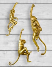 Antique Gold set of 3 Monkey Wall Figures