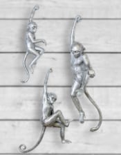 Antique Silver set of 3 Monkey Wall Figures