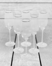 Set of 6 Traditional Champagne Flutes with Silver Rims