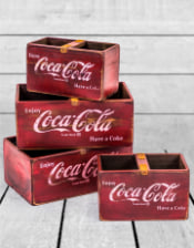 Set of 4 Antiqued Wooden Cola Storage Boxes