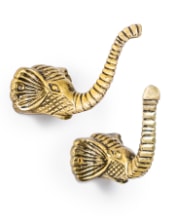 Set of 2 Antique Gold Elephant Curtain Holds/Coat Hooks