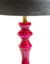 Hot Pink Gloss Wooden Table Lamp with Metallic-Lined Velvet Shade