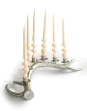 Large Antique Silver Antler Candle Holder