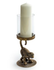 Antiqued Crouching Monkey Candle Holder with Glass Cover