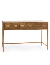 Brushed Antique Gold Metal 3 Drawer Console Table