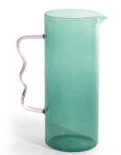 Large Green Glass Jug with Wave Pink Handle