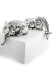 Silver Set of 2 "Peering Over" Giraffe and Elephant Figures