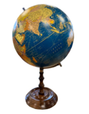 Large Blue Globe on Brass & Wood Stand
