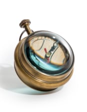 Antiqued Brass Magnified Table Clock